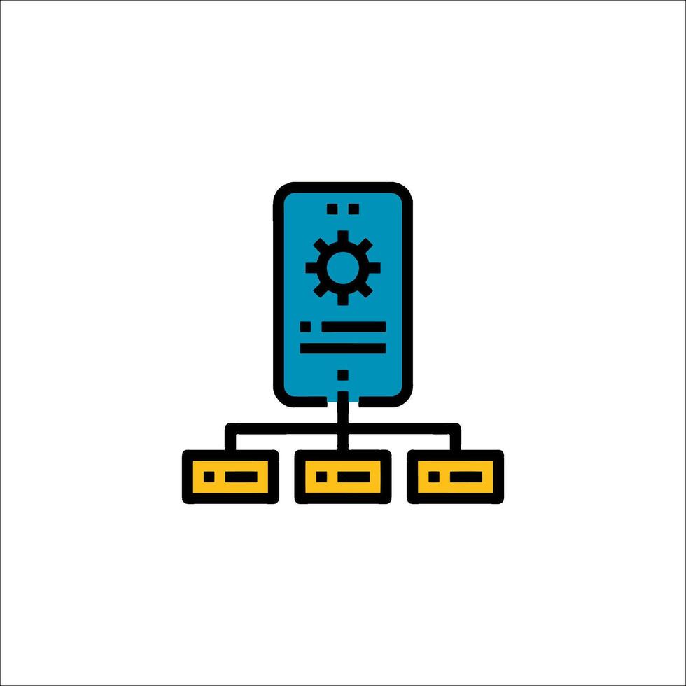 A computer with a blue and yellow icon vector