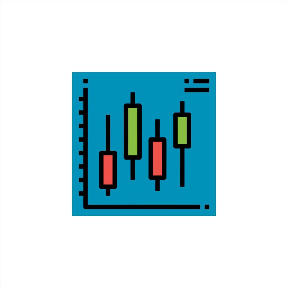 A blue square icon with a bar chart vector