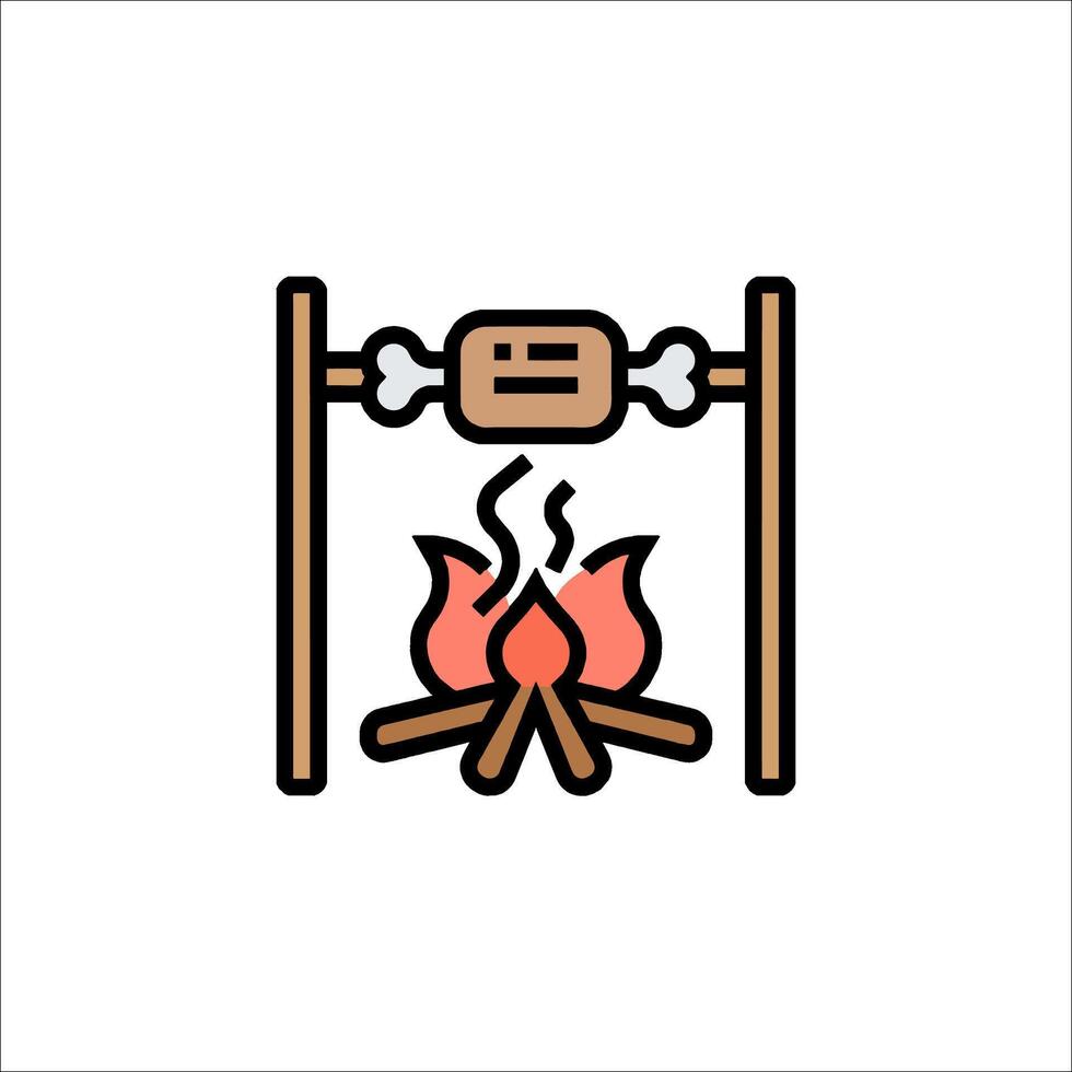 A campfire with a log and a fire vector
