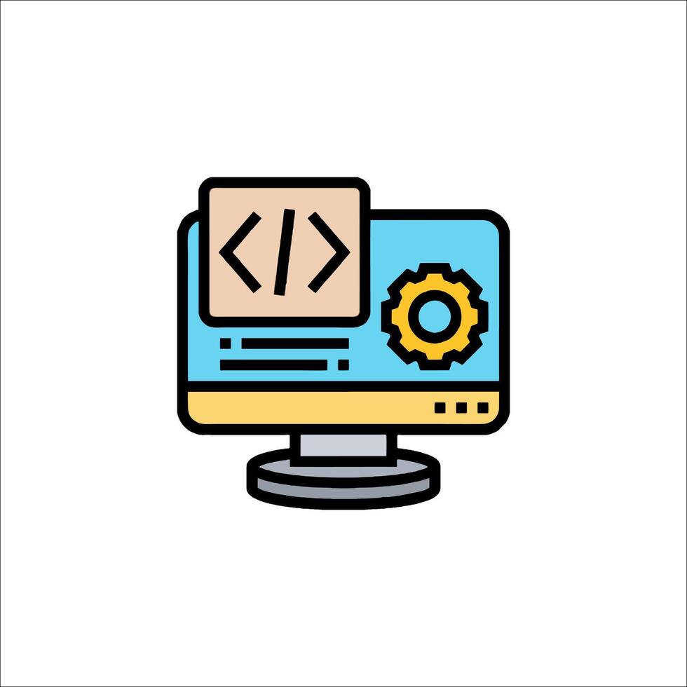 A computer with a code symbol on it vector