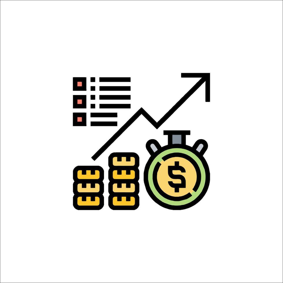 A line icon of a dollar sign and a clock vector