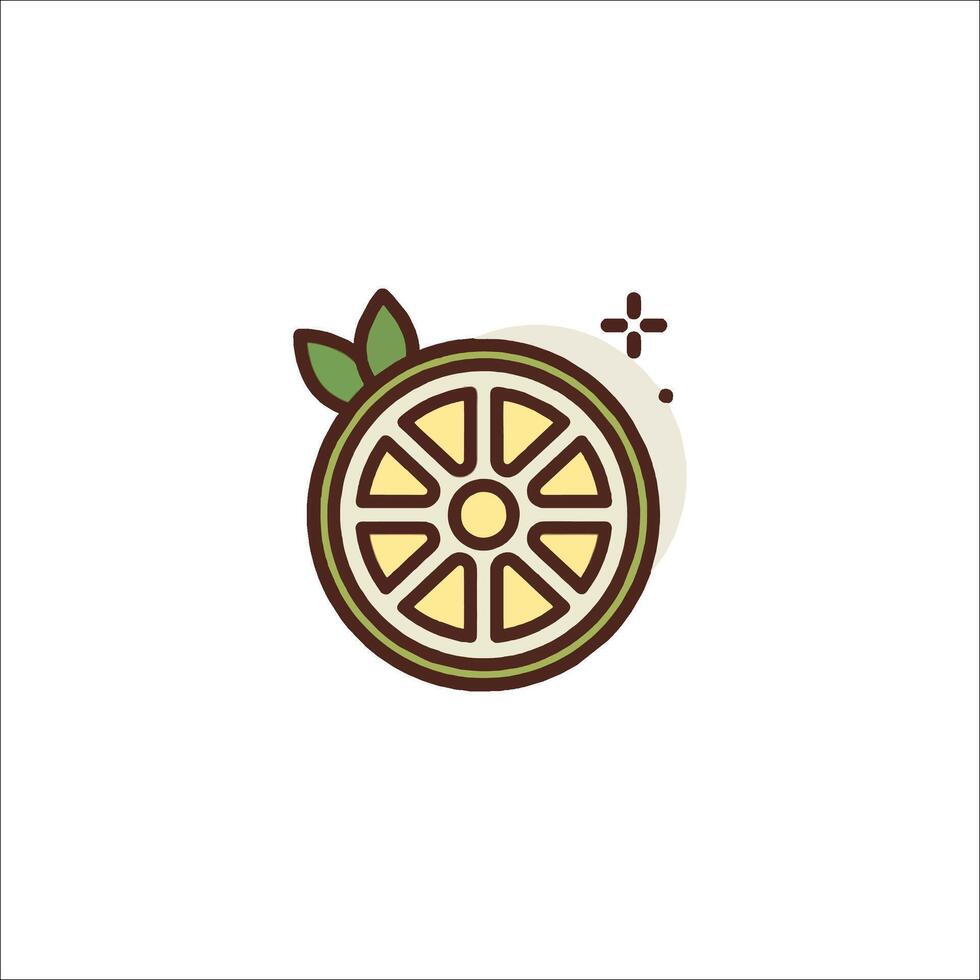 A lemon slice icon with a green leaf on it vector