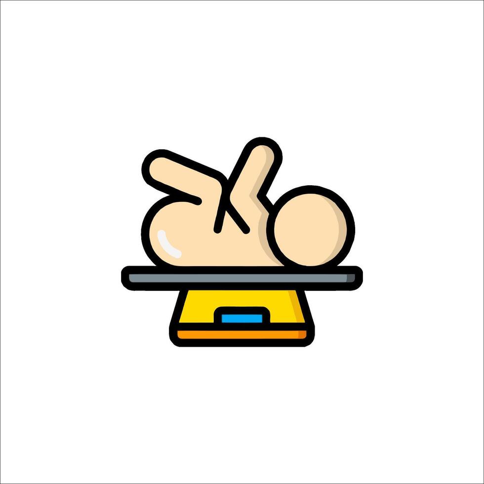 A cartoon figure laying on a scale vector