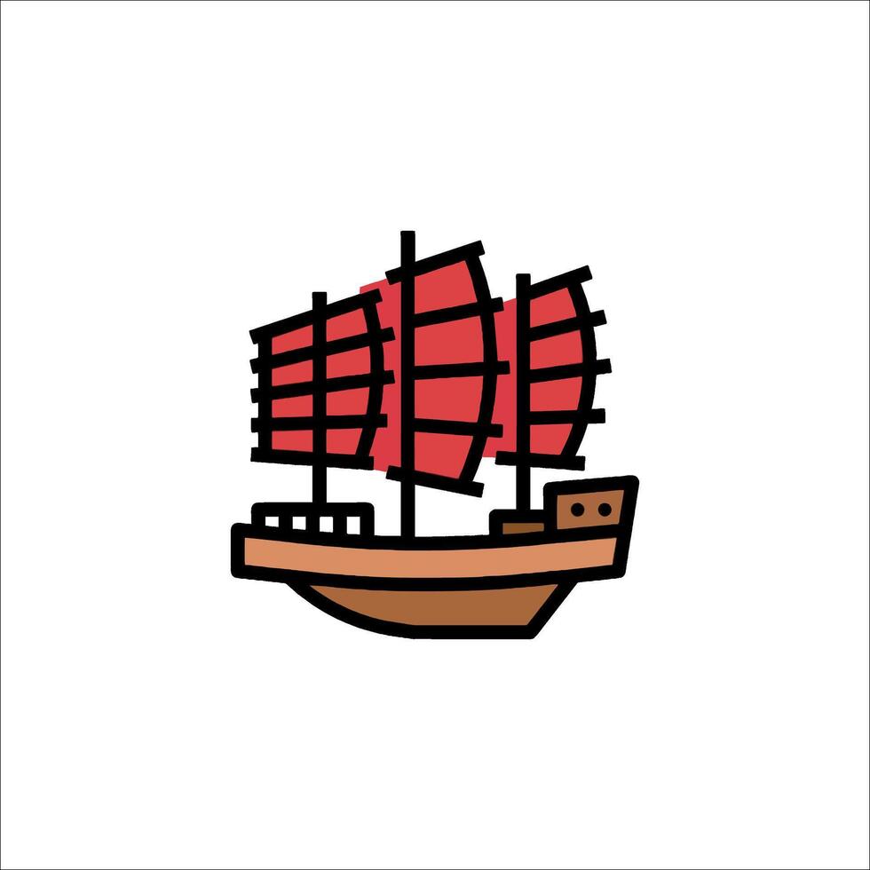A chinese ship with red sails on a white background vector