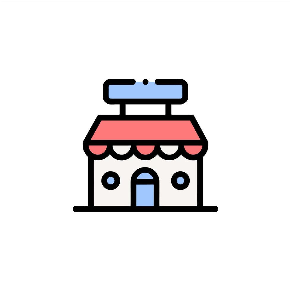 A small store icon with a red and blue roof vector