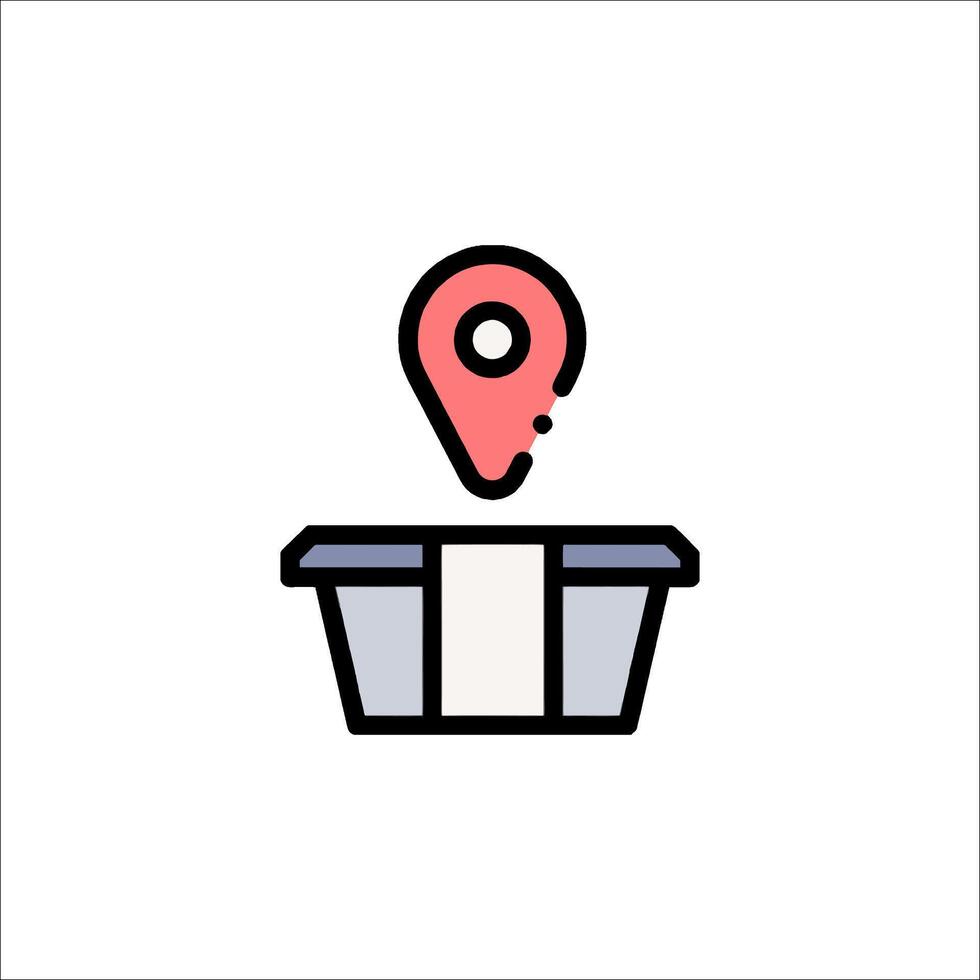 A basket with a pin on it and a map marker vector