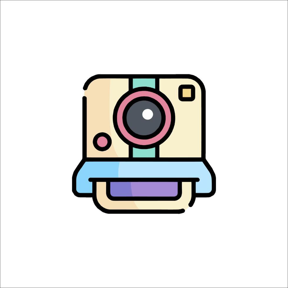 A camera icon with a pink and blue stripe vector