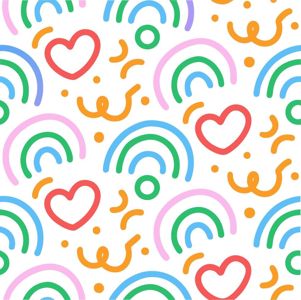 Playful Geometric Art Hand-Drawn cute beautiful hand drawn colorful line and abstract geometric shape pattern art illustration isolated on white vector