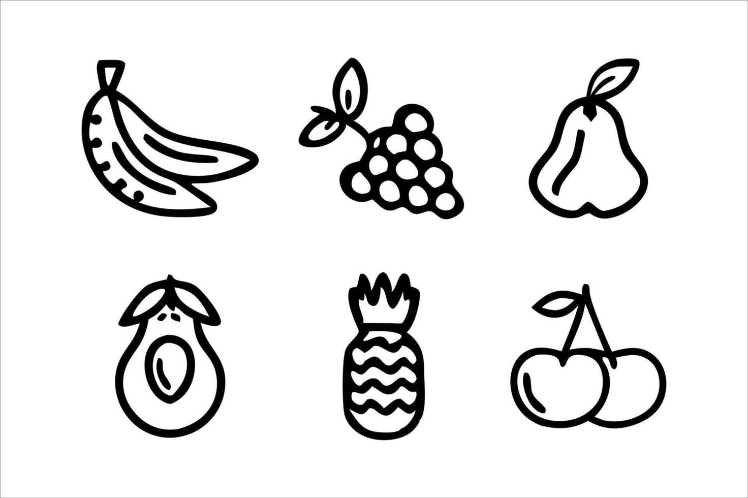 Illustrated Fresh Fruits Stunning Icon Logo fruits, fresh fruits icon logo art banana grapes avocado pineapple illustration isolated on white vector
