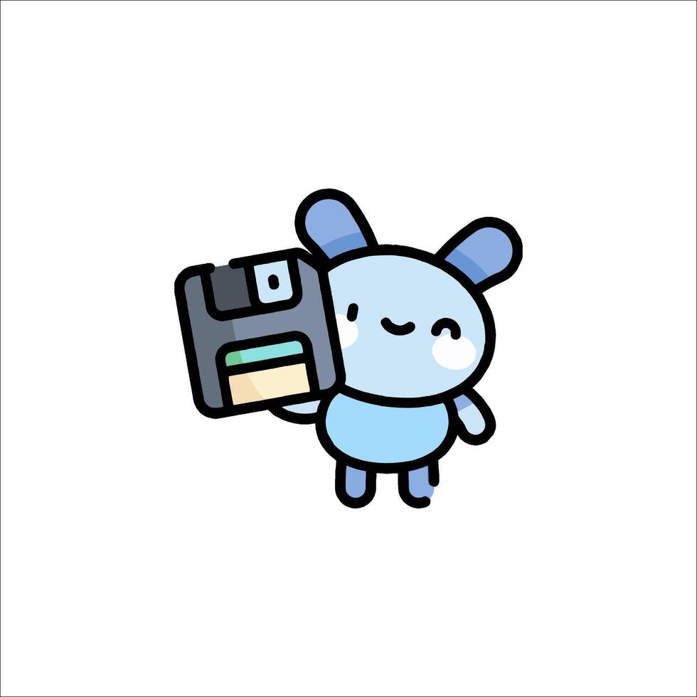 A cartoon bunny holding a floppy disk vector