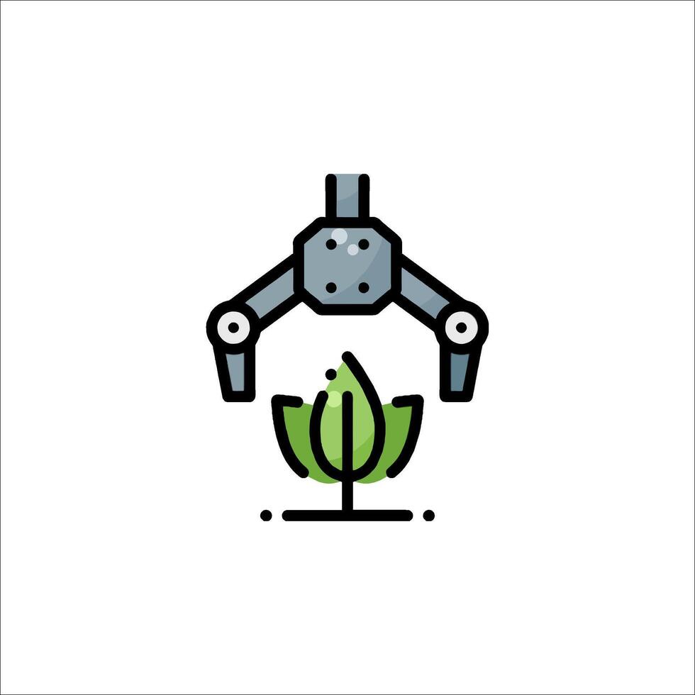 A robot is holding a plant in its hand vector