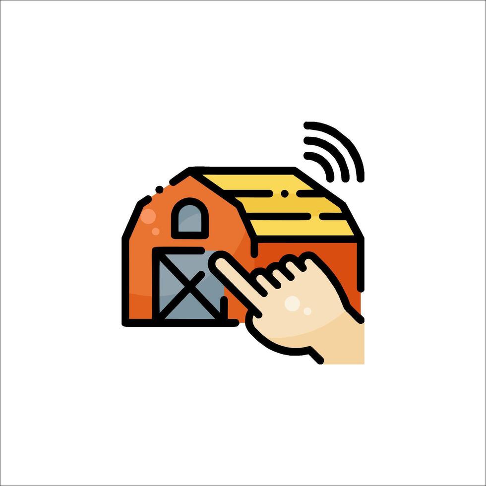 A hand pointing at a barn with a wifi icon vector