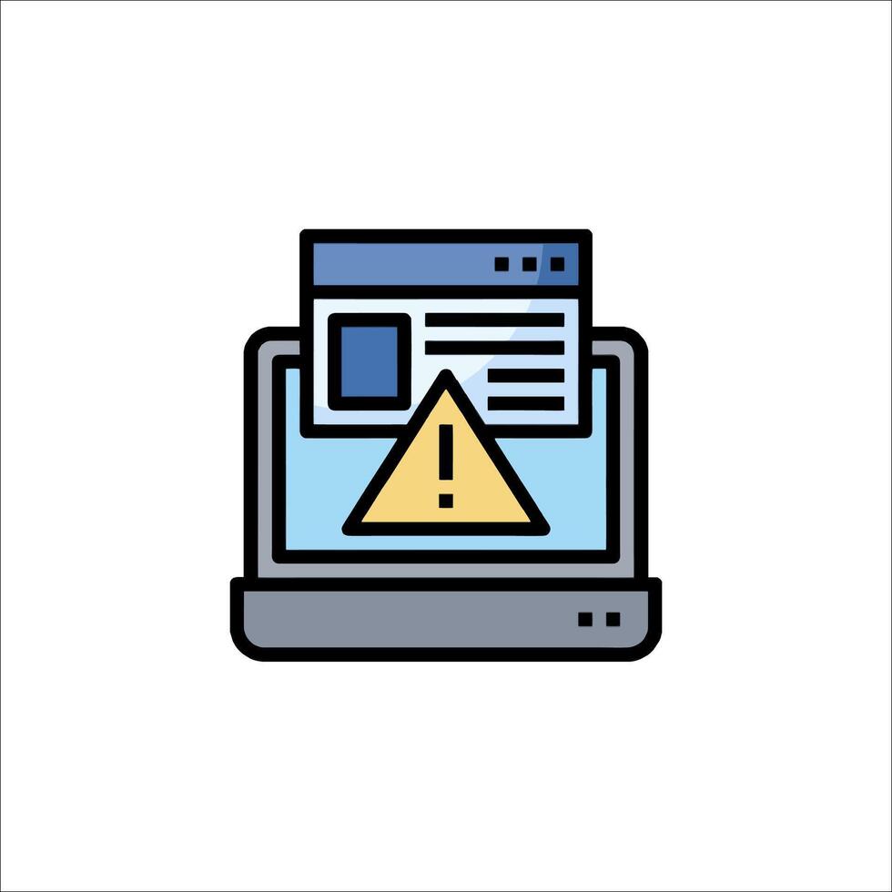A computer with a warning sign on it vector