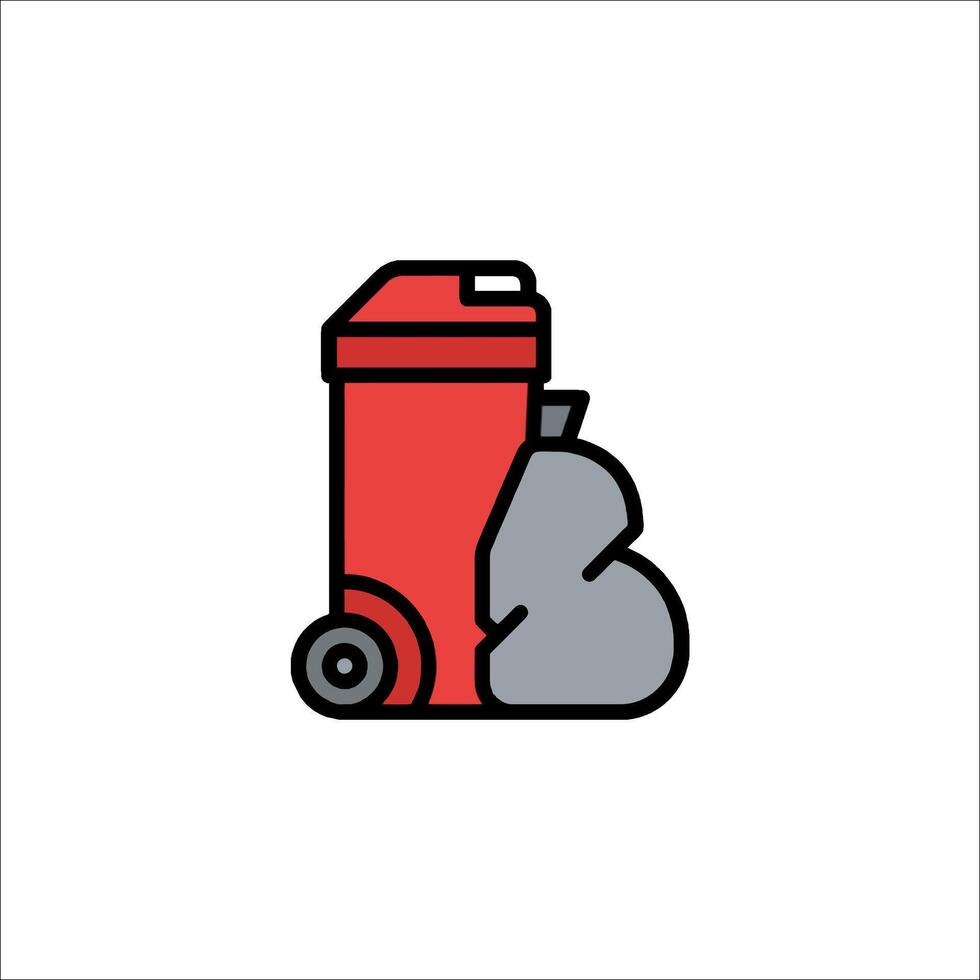 Red trash can with garbage bag icon illustration vector