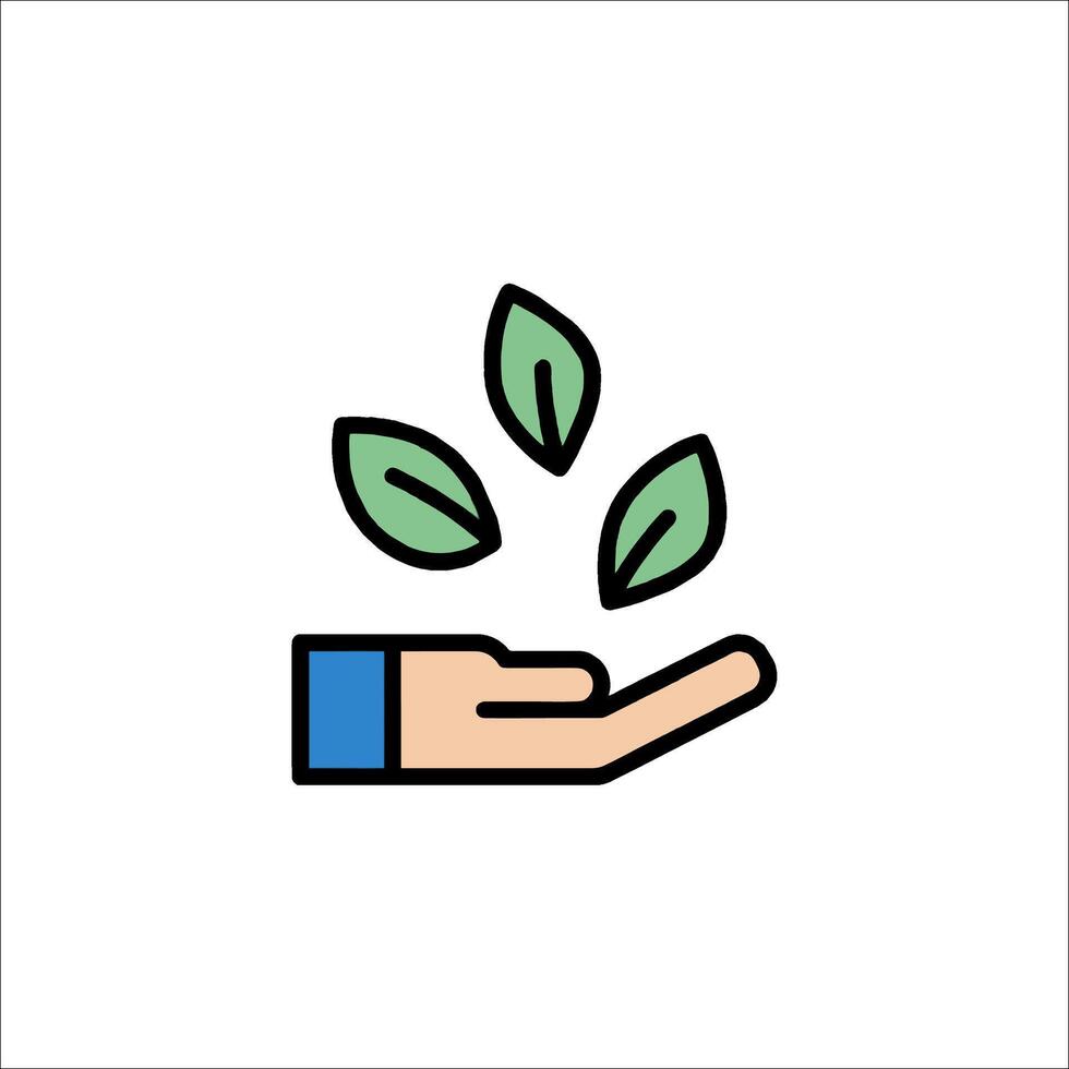 A hand holding a leaf icon vector