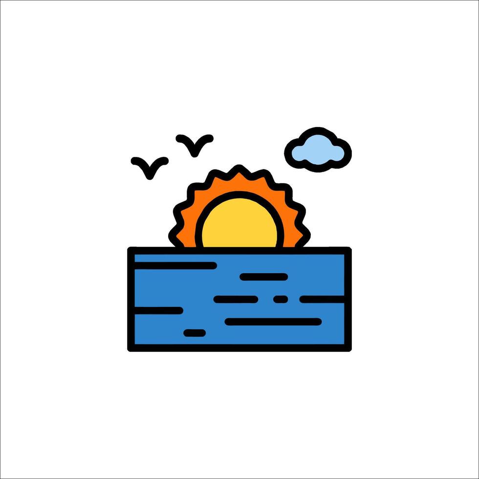 Sunset over the ocean icon vector