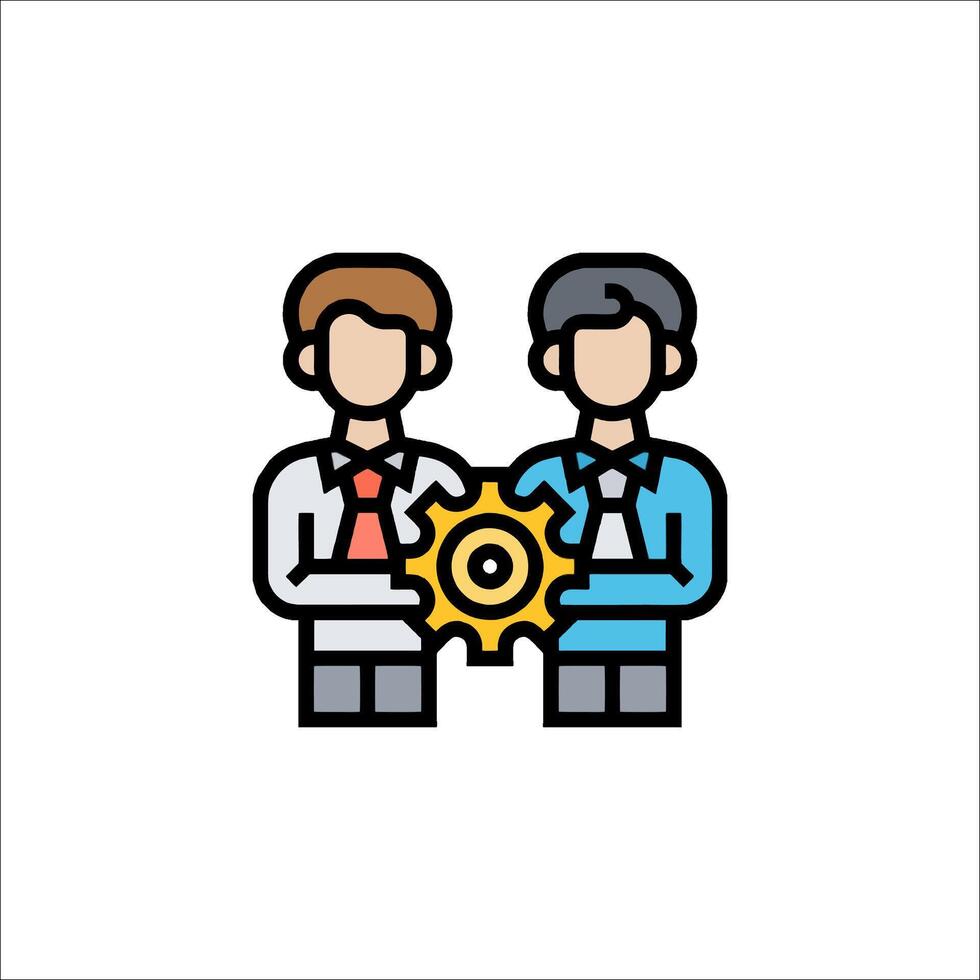 Two people holding a gear wheel icon vector
