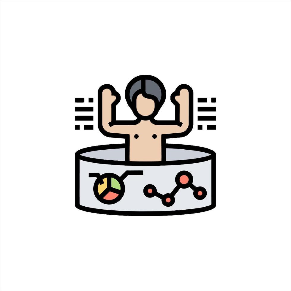 A man in a bathtub with a bar graph and a person in the background vector