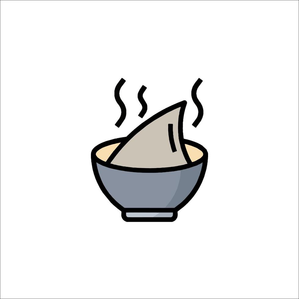 A bowl of soup with a shark in it vector