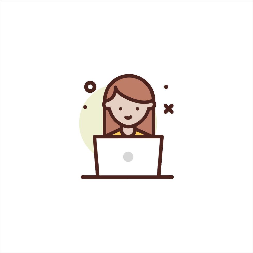 A woman is working on a laptop icon vector