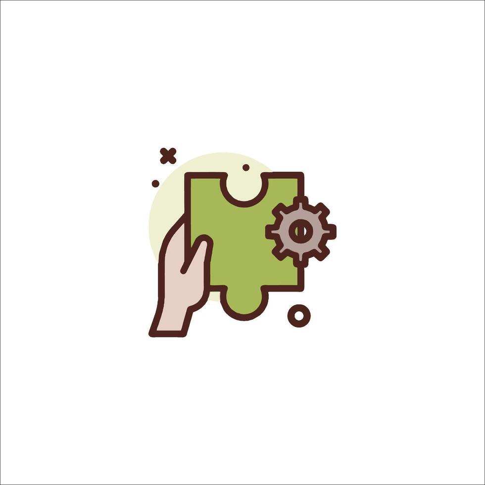 A hand holding a piece of puzzle with gears vector