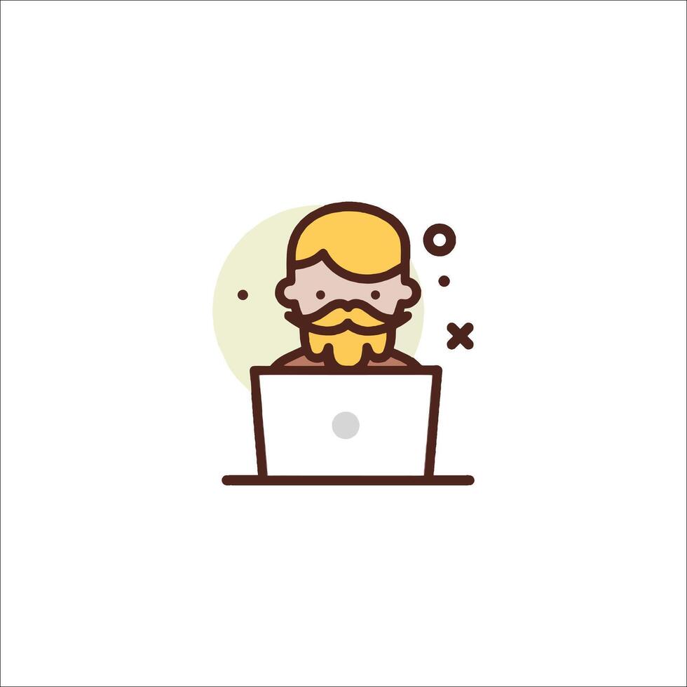 A man with a beard sitting at a computer vector