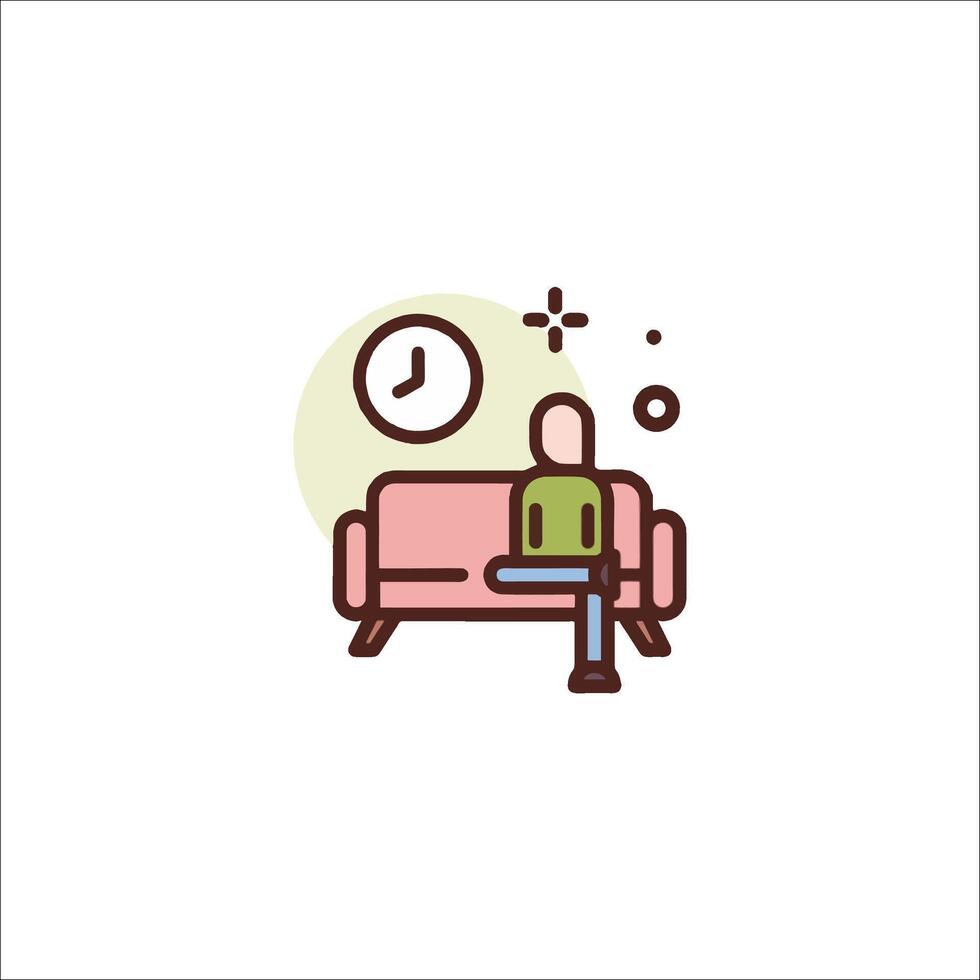 A man sitting on a couch with a clock in the background vector