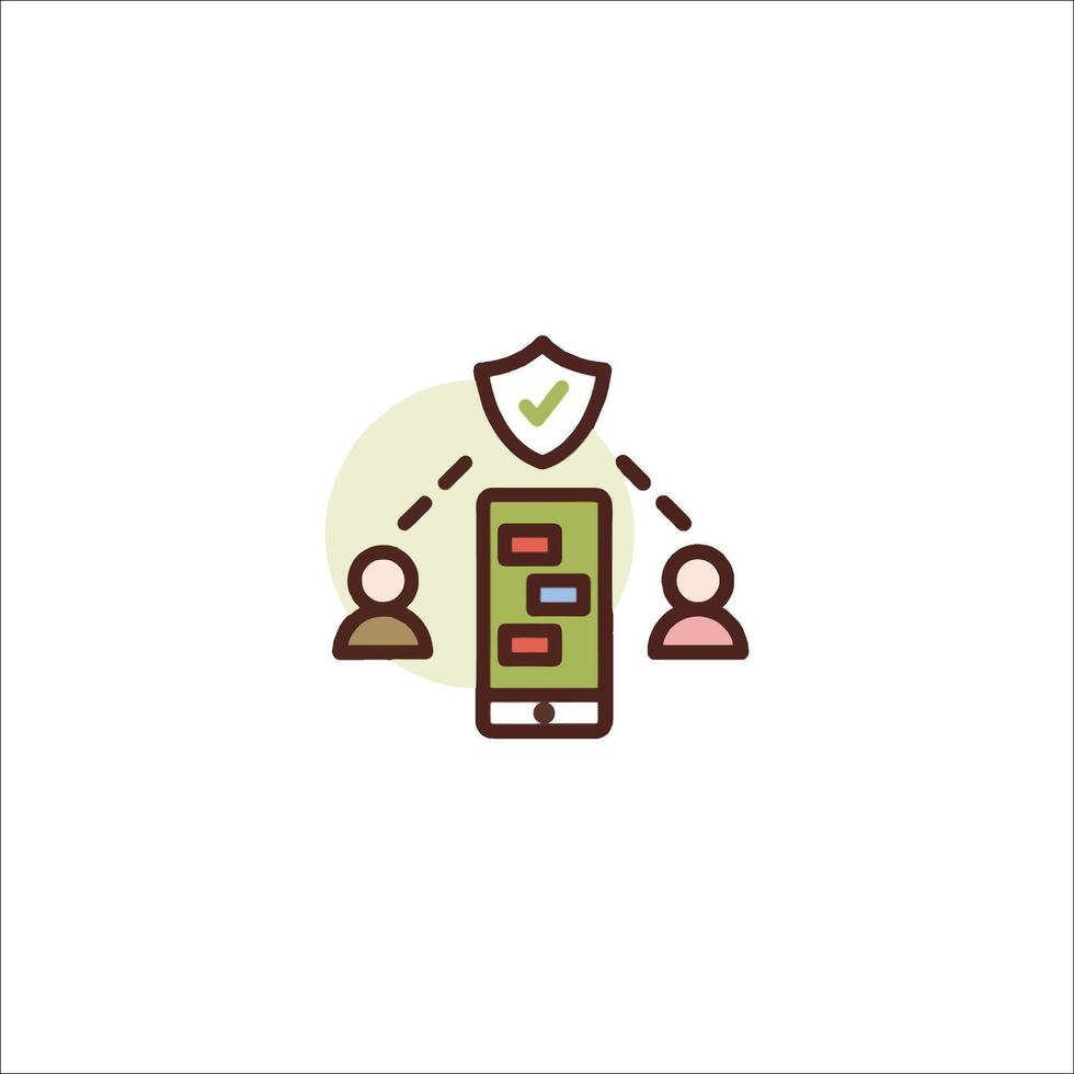 A phone with a shield on it and people in the background vector