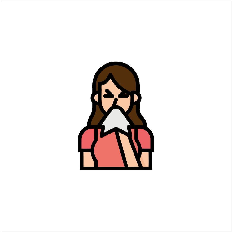 A woman blowing her nose with a tissue vector