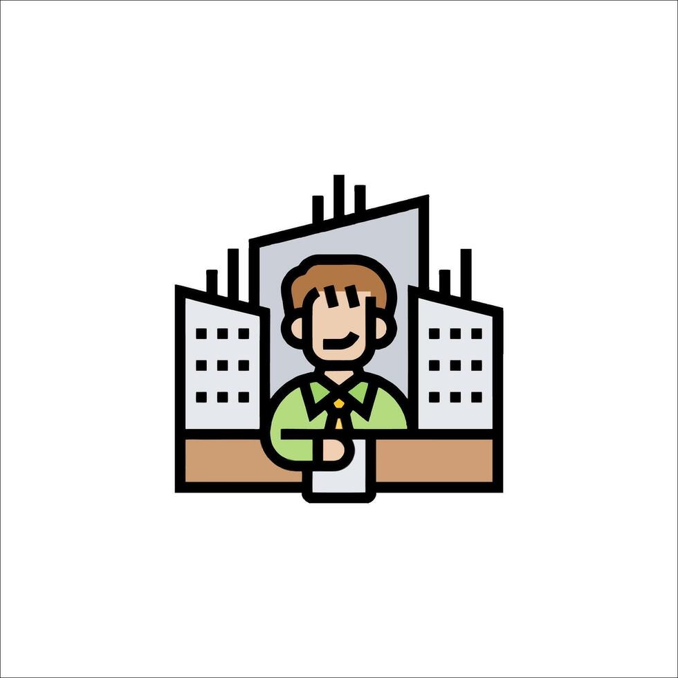 A man with a folder in front of a building vector