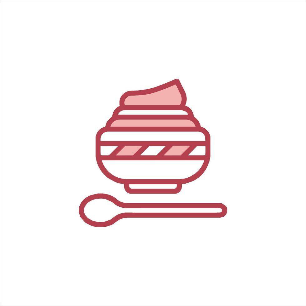 A red line icon of a bowl of yogurt vector