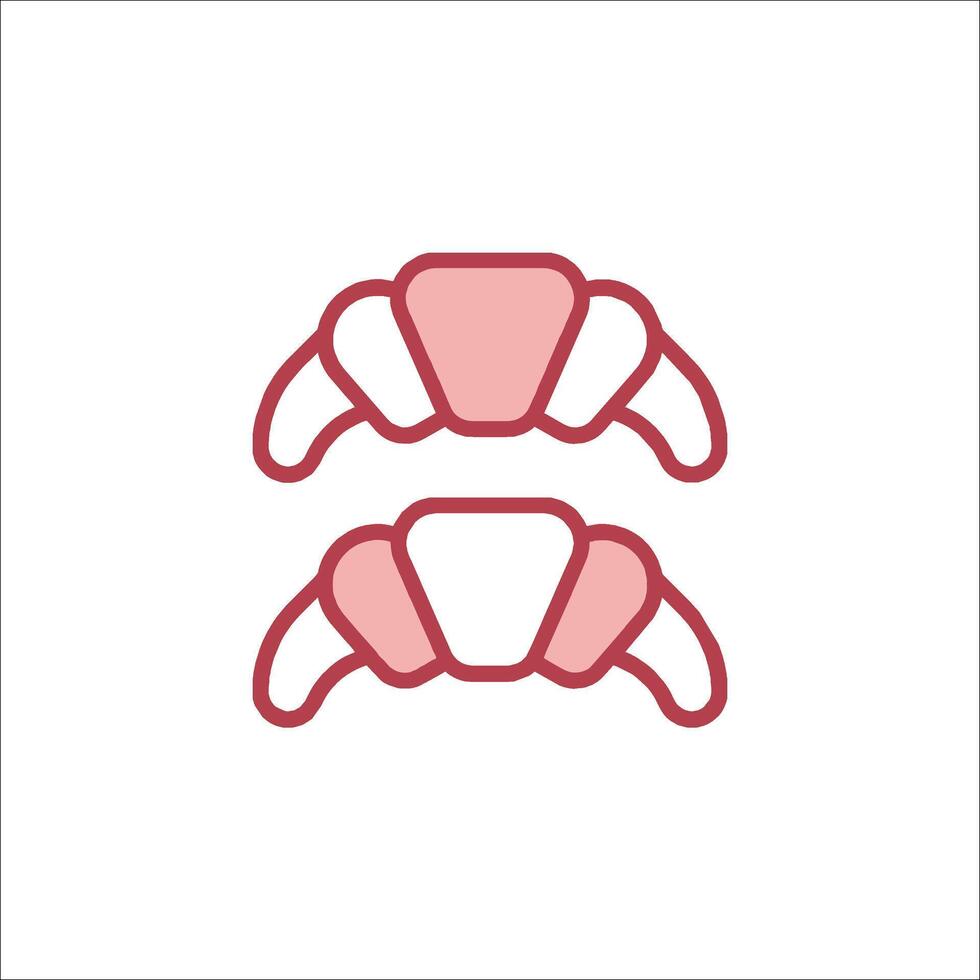Two croissants are shown in a line icon vector
