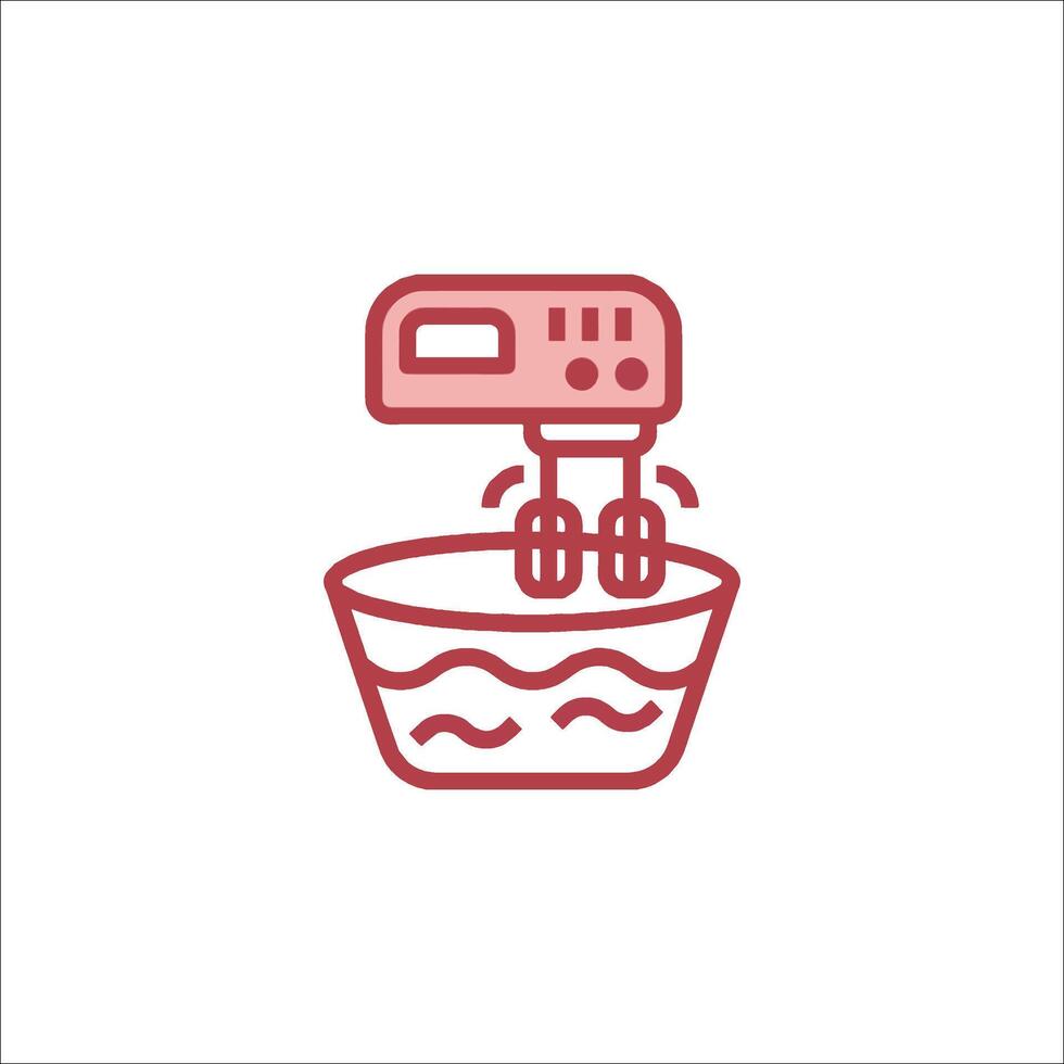 A red line icon of a mixer in a bowl vector