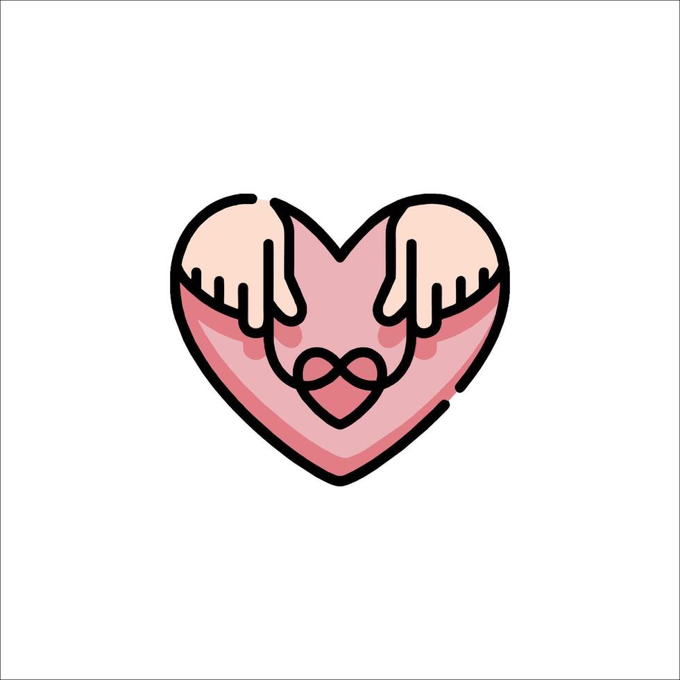 A pink heart with two hands holding it vector
