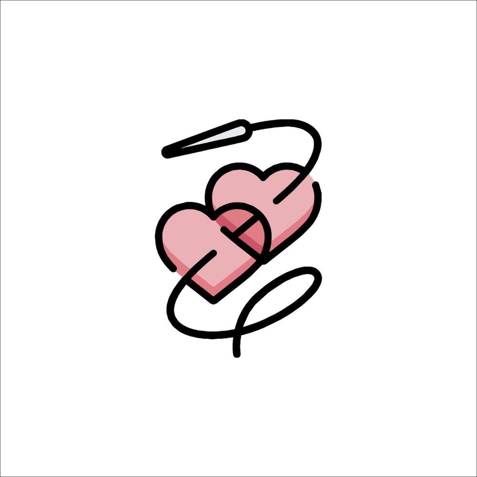 A heart shaped object with a needle and thread vector