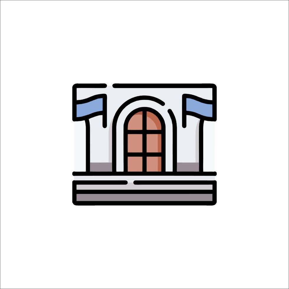 A building with a window and door icon vector
