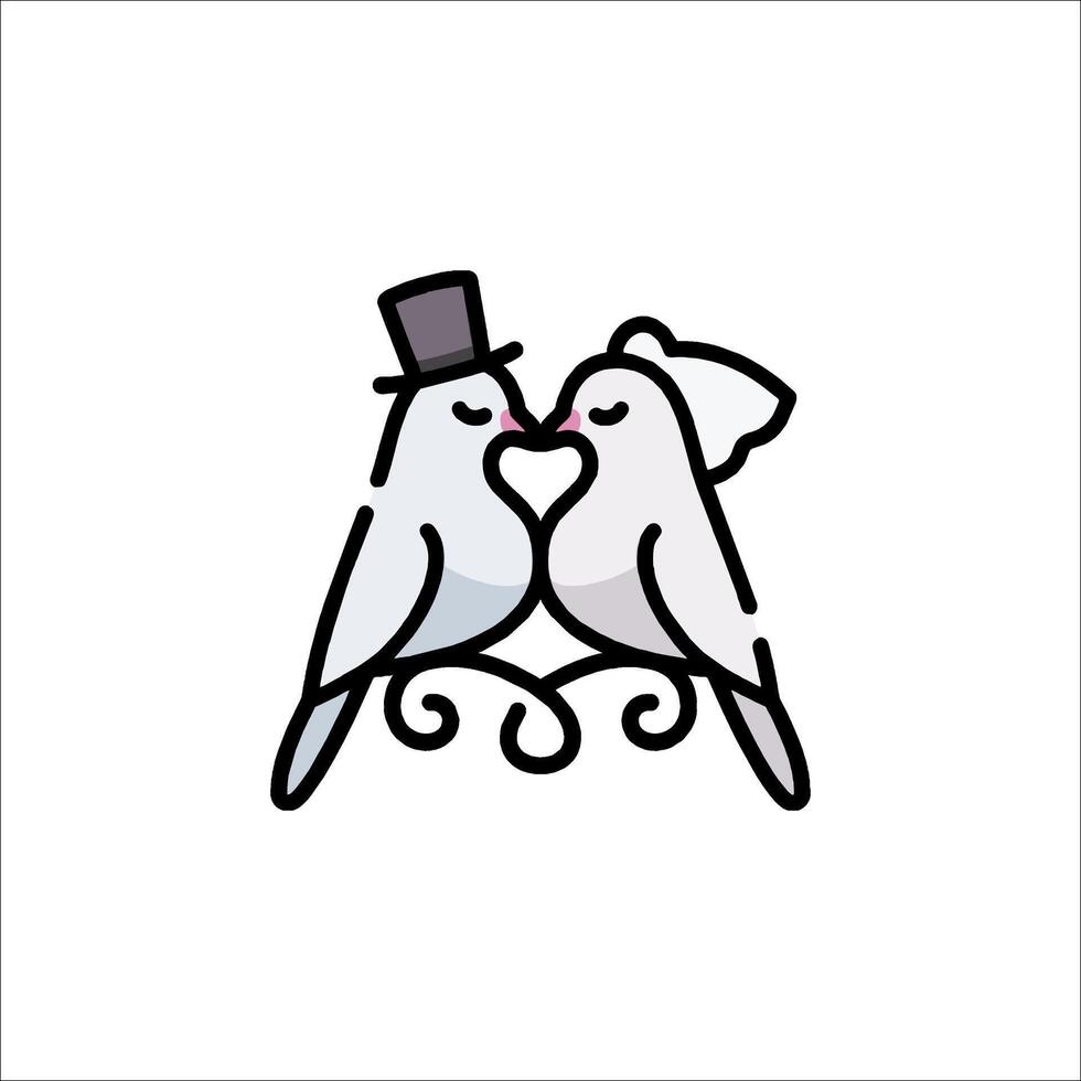 Two birds are kissing in a wedding dress vector