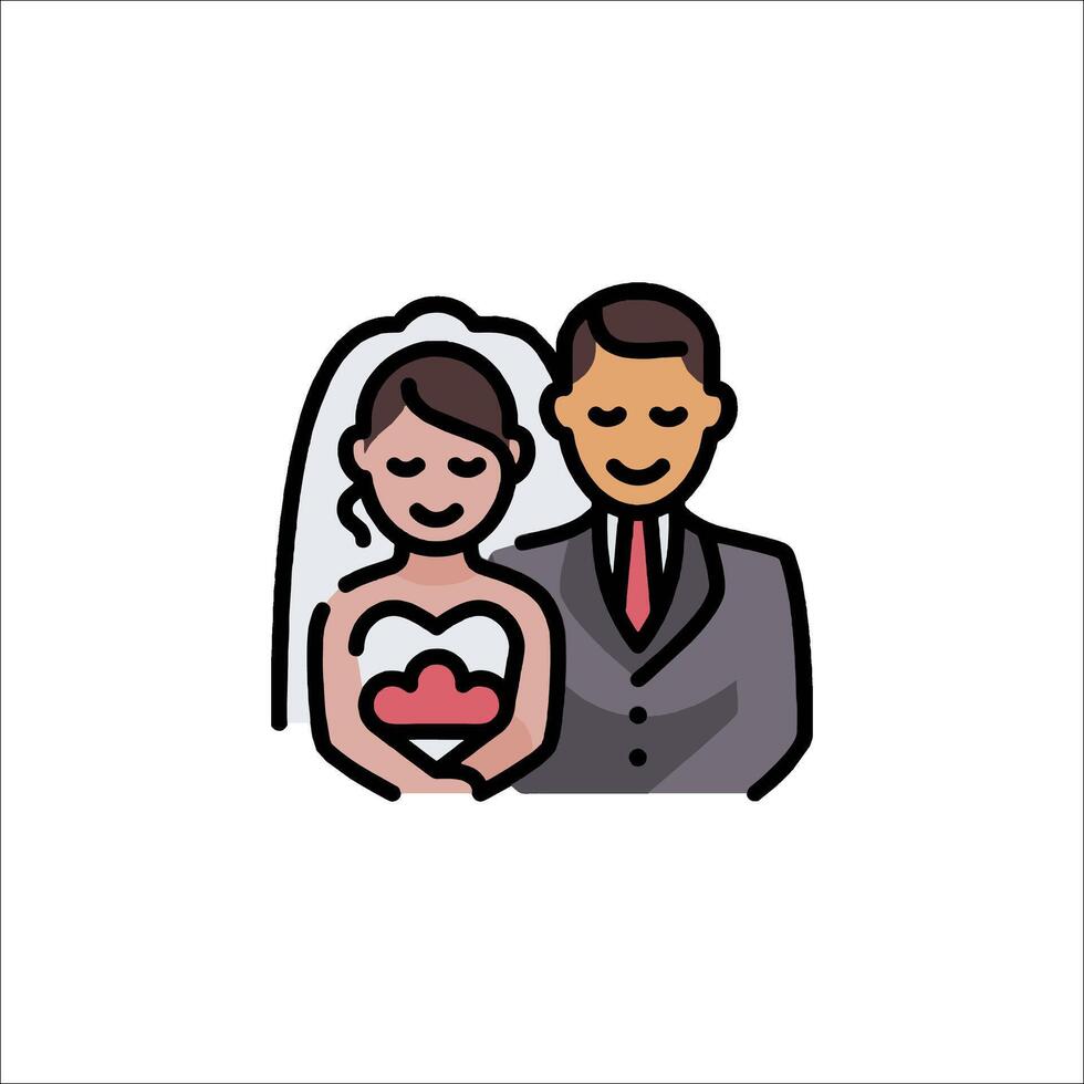 A cartoon bride and groom icon vector