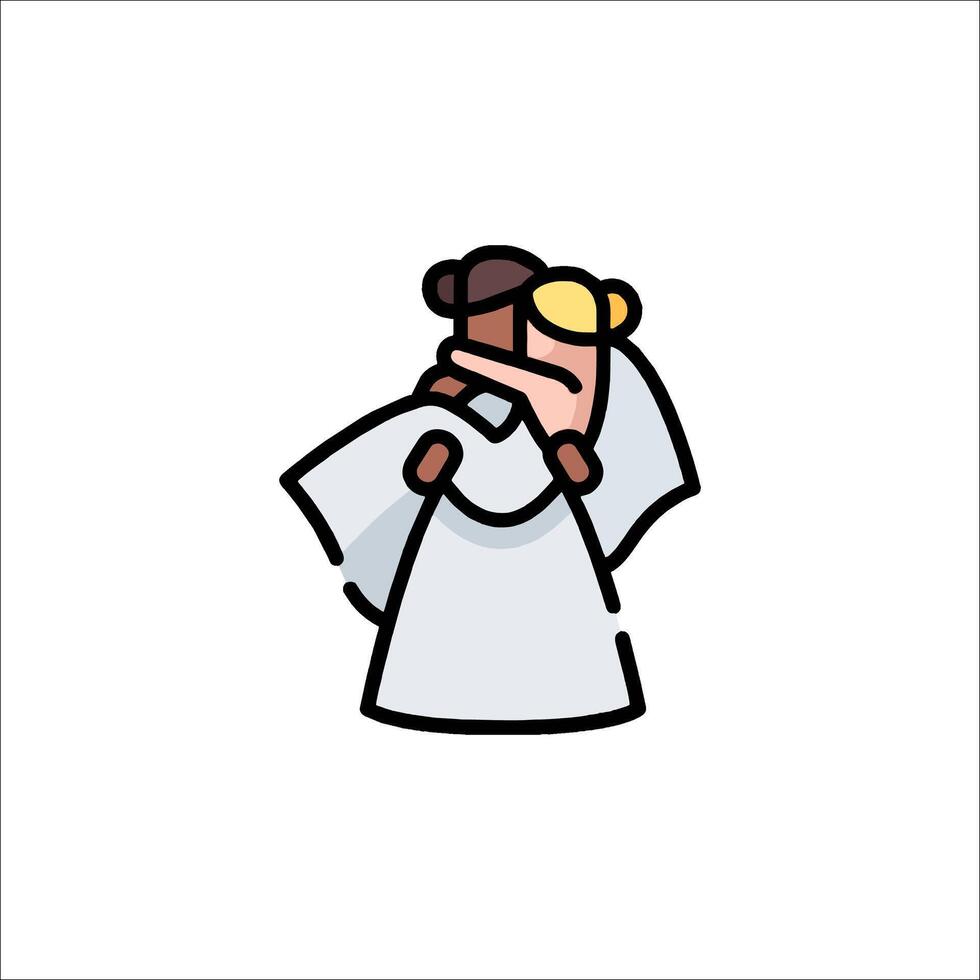 A cartoon bride hugging her groom vector