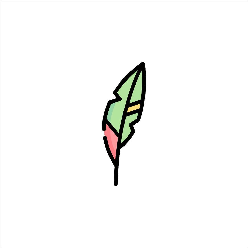 A feather icon with a green and pink color vector