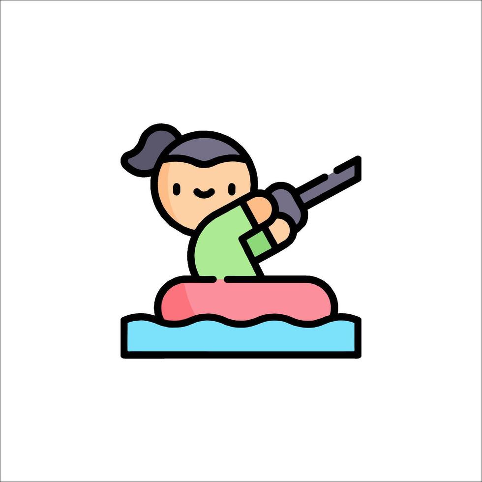 A cartoon girl on a kayak with a paddle vector