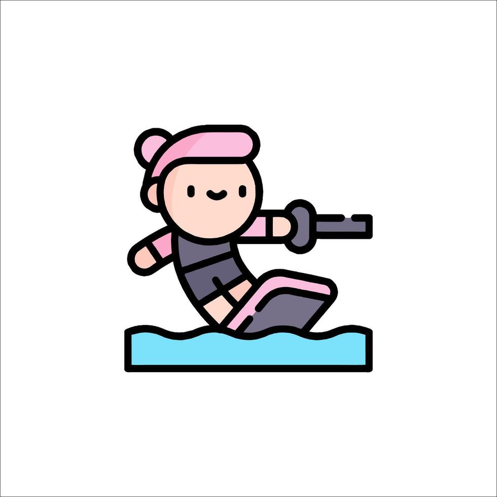 A cartoon girl on a surfboard with a key vector