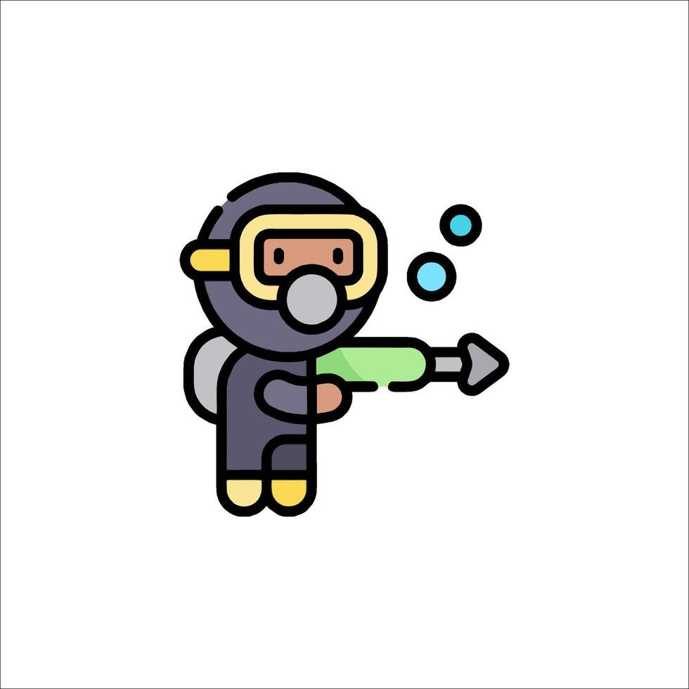 A cartoon character in a diving suit holding a gun vector