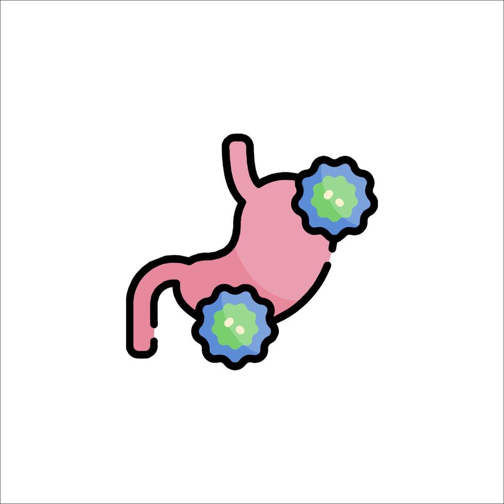 A flat icon of a stomach with a blue and green vector