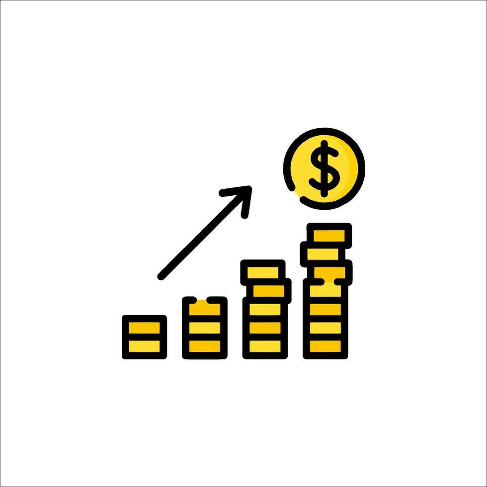 A line icon of a coin going up a stack of money vector