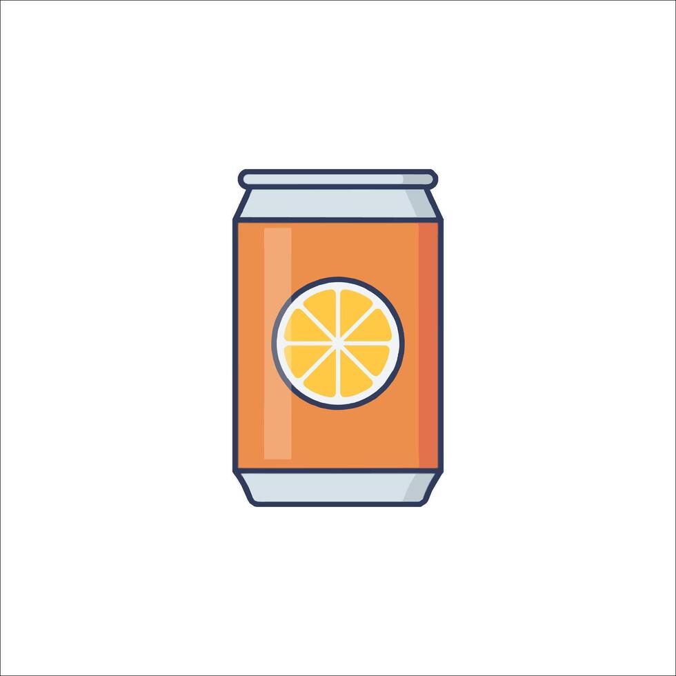 A can of orange soda with a slice of lemon vector