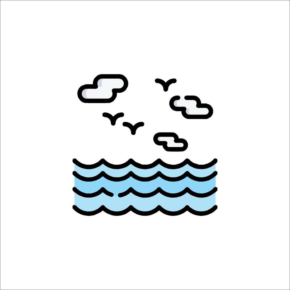 Sea waves and clouds icon illustration vector