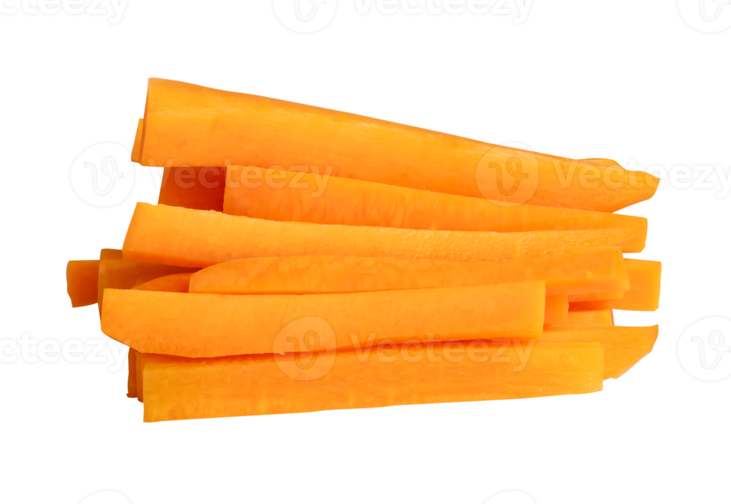 orange carrot sticks in stack isolated with clipping path in file format png