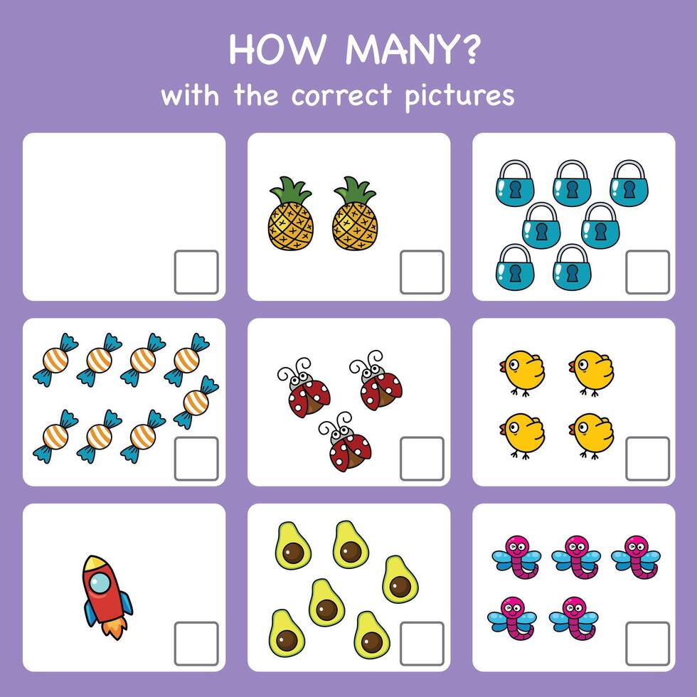 Counting educational.How many objects task. Educational worksheet for preschool vector