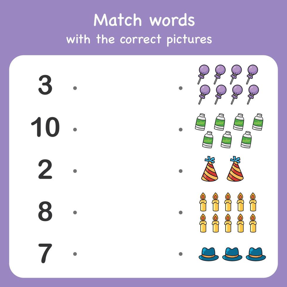 Trace and match words with pictures. Educational worksheet for preschool vector